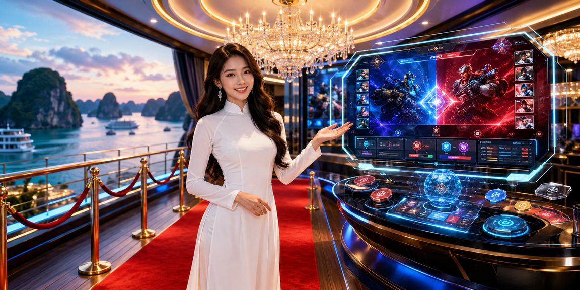 Phụ nữ áo dài tại vịnh Hạ Long theo dõi esports và đặt cược trực tiếp qua điện thoại